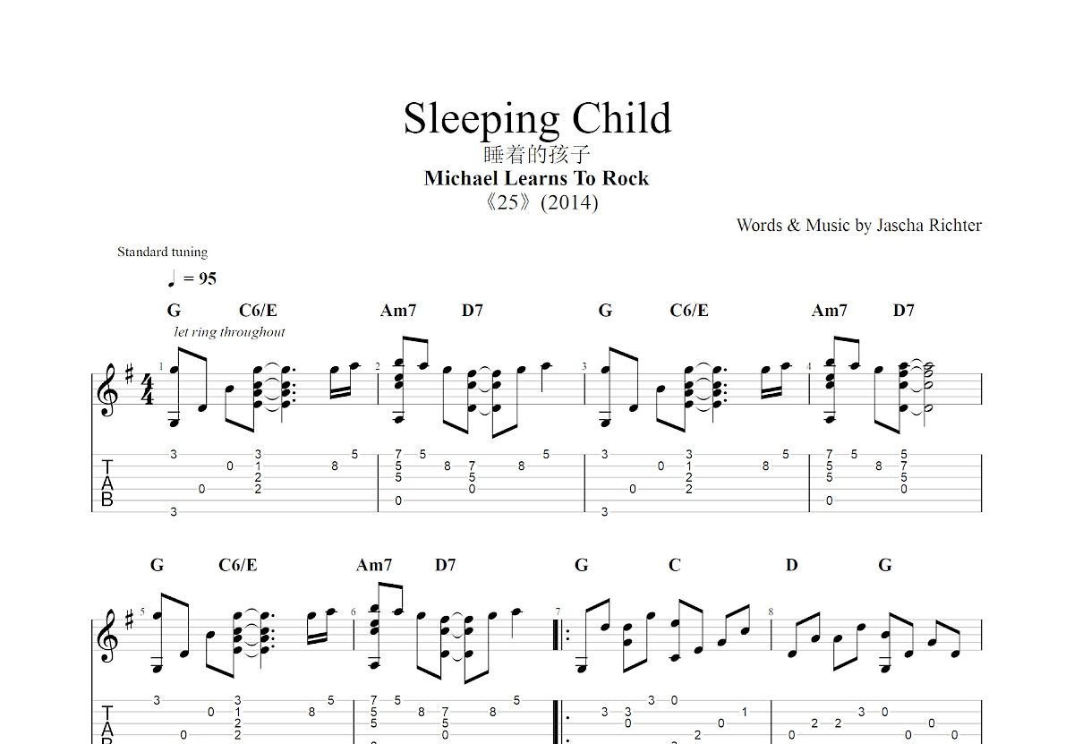 Sleeping Child吉他谱预览图