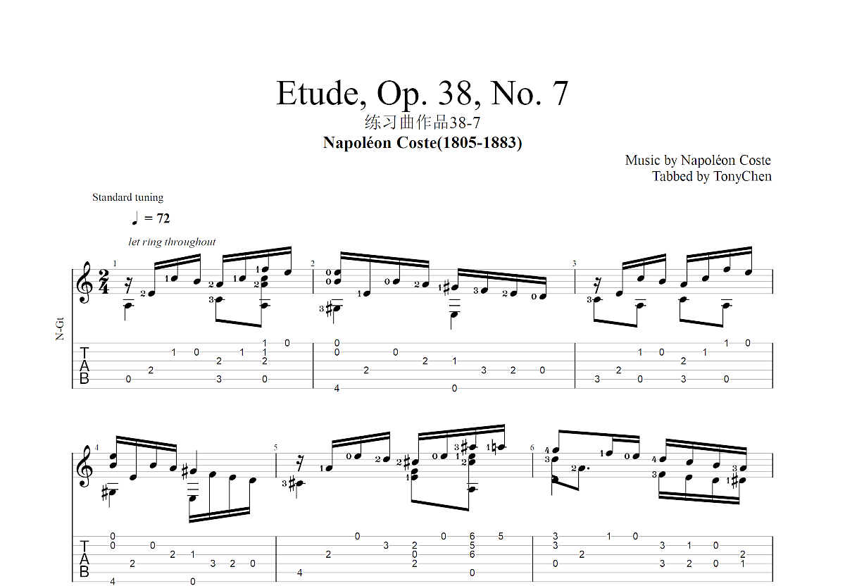 Etude, Op. 38, No. 7吉他谱预览图