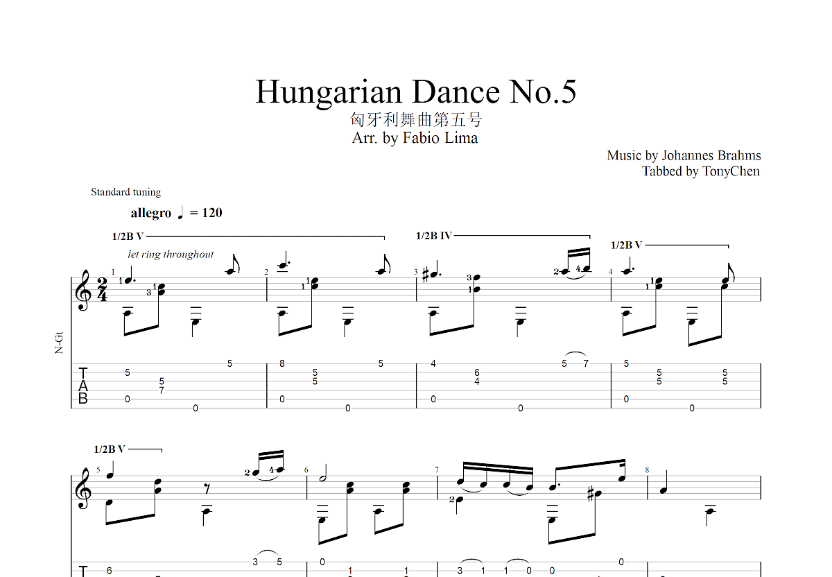 匈牙利舞曲第五号吉他谱预览图