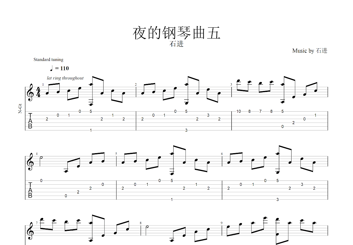 夜的钢琴曲五吉他谱预览图