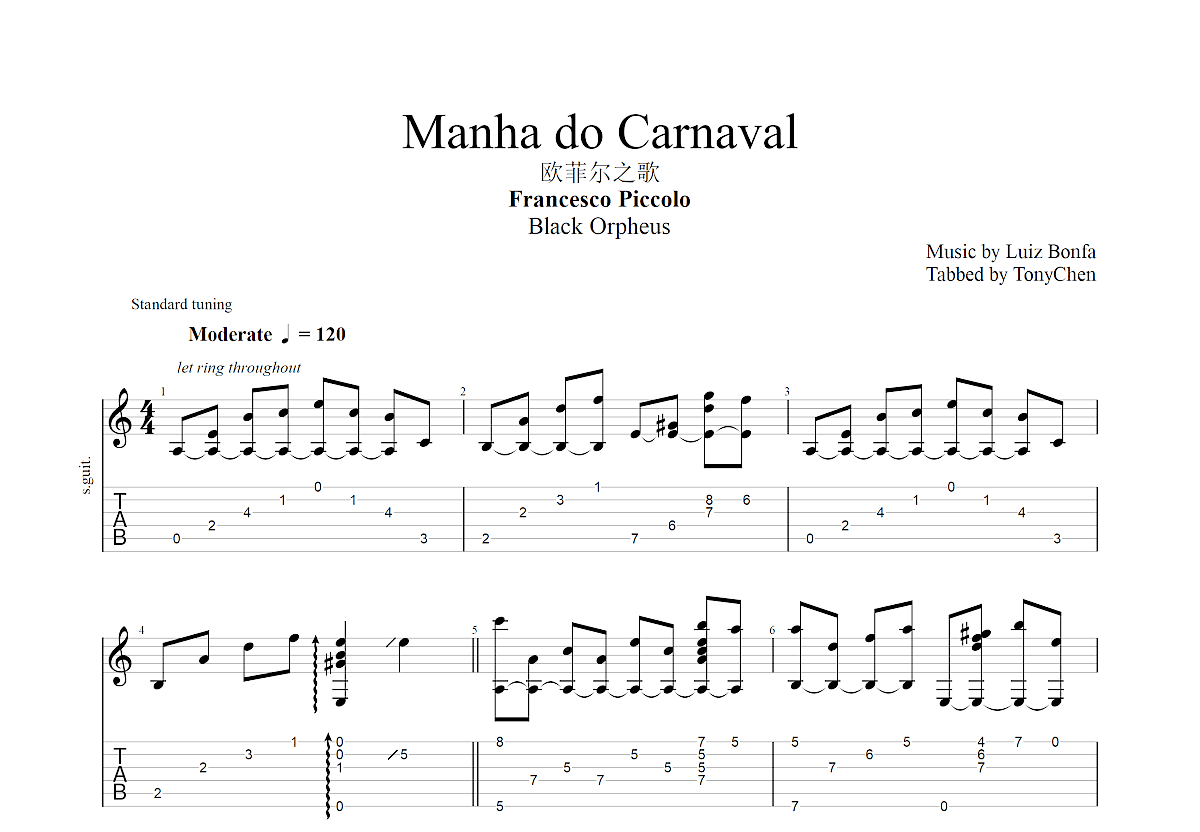 Manha do Carnaval吉他谱预览图