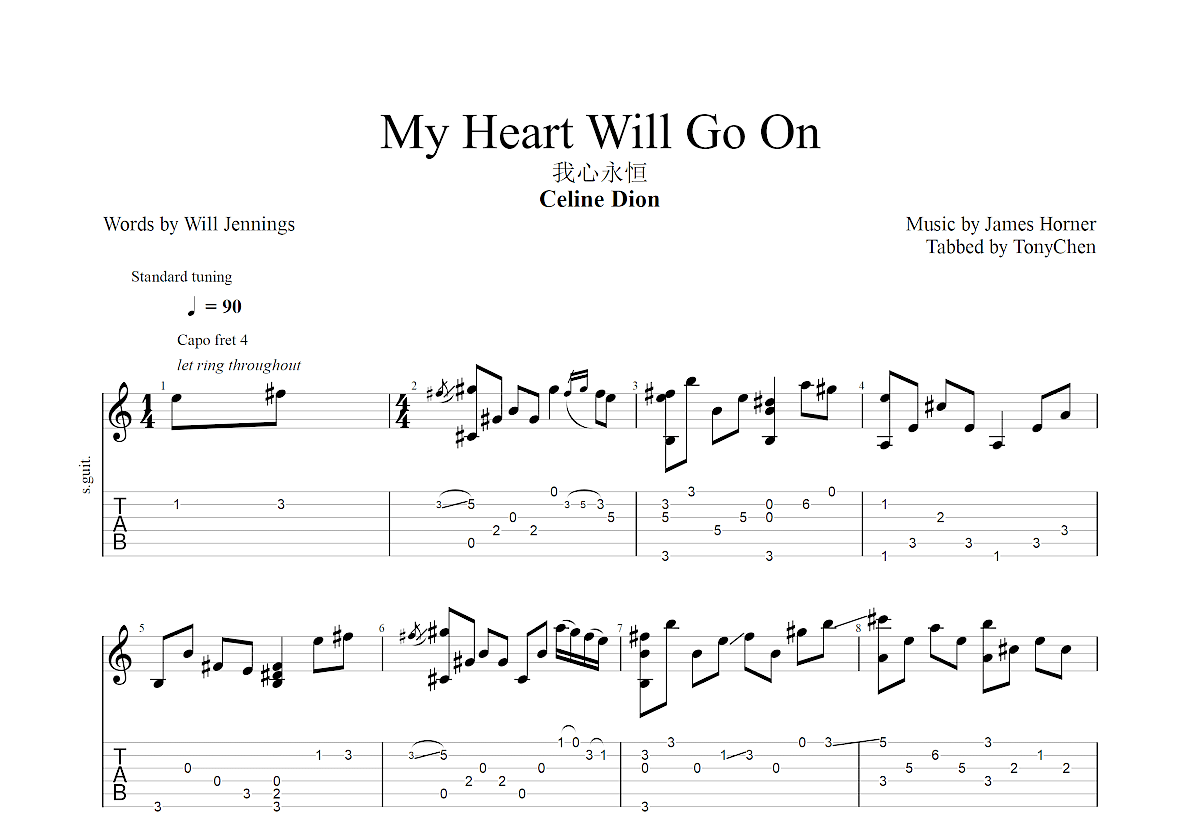 My Heart Will Go On吉他谱预览图