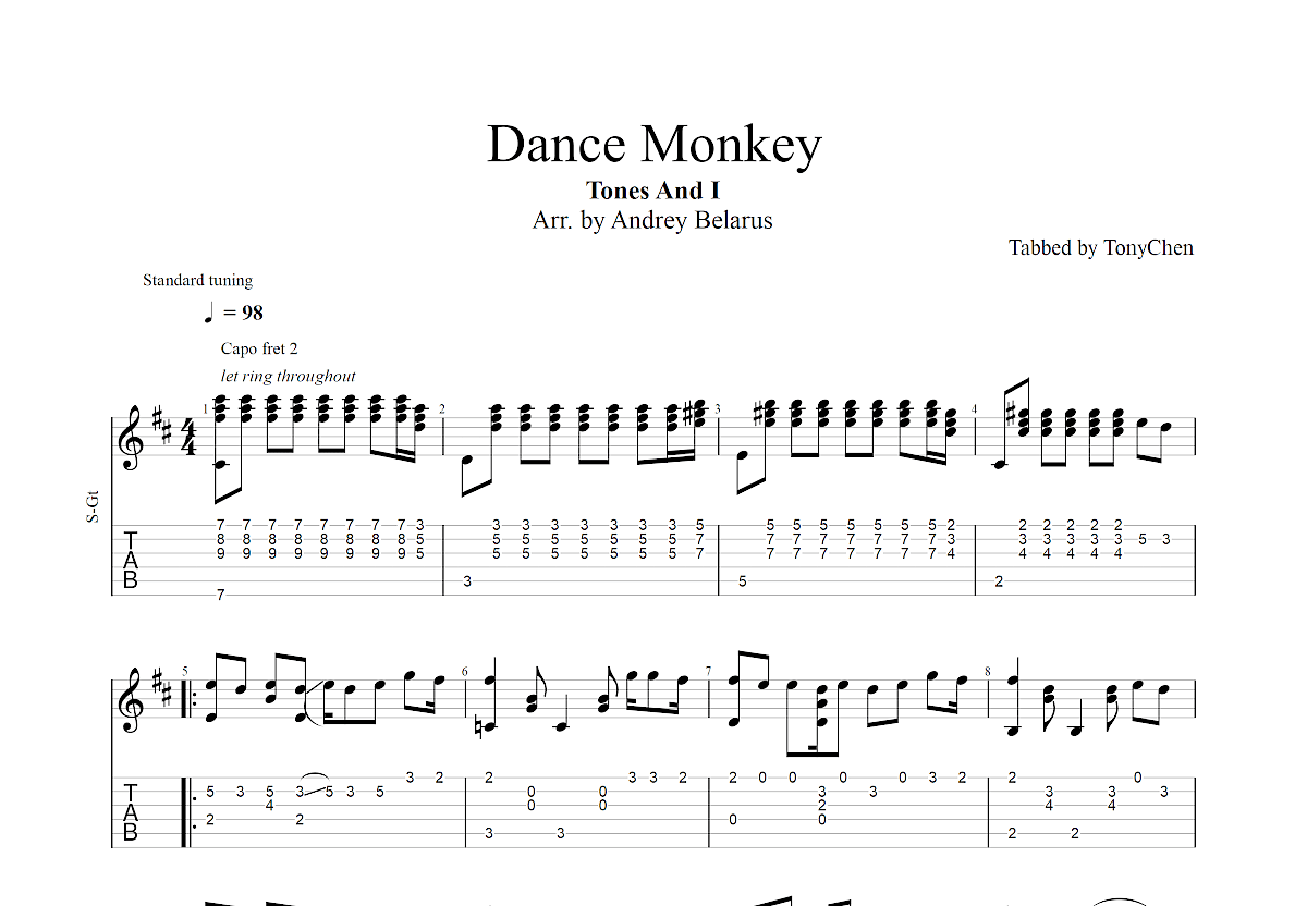 Dance Monkey吉他谱预览图