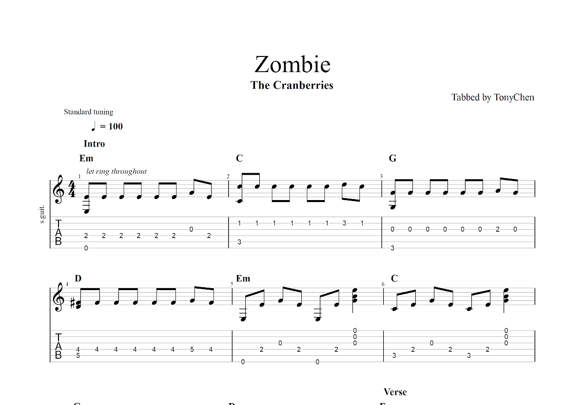 Zombie吉他谱预览图