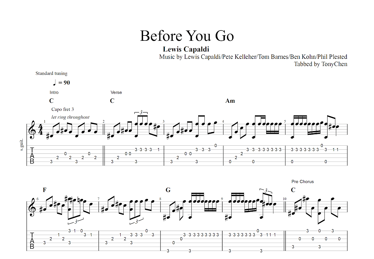 Before You Go吉他谱预览图
