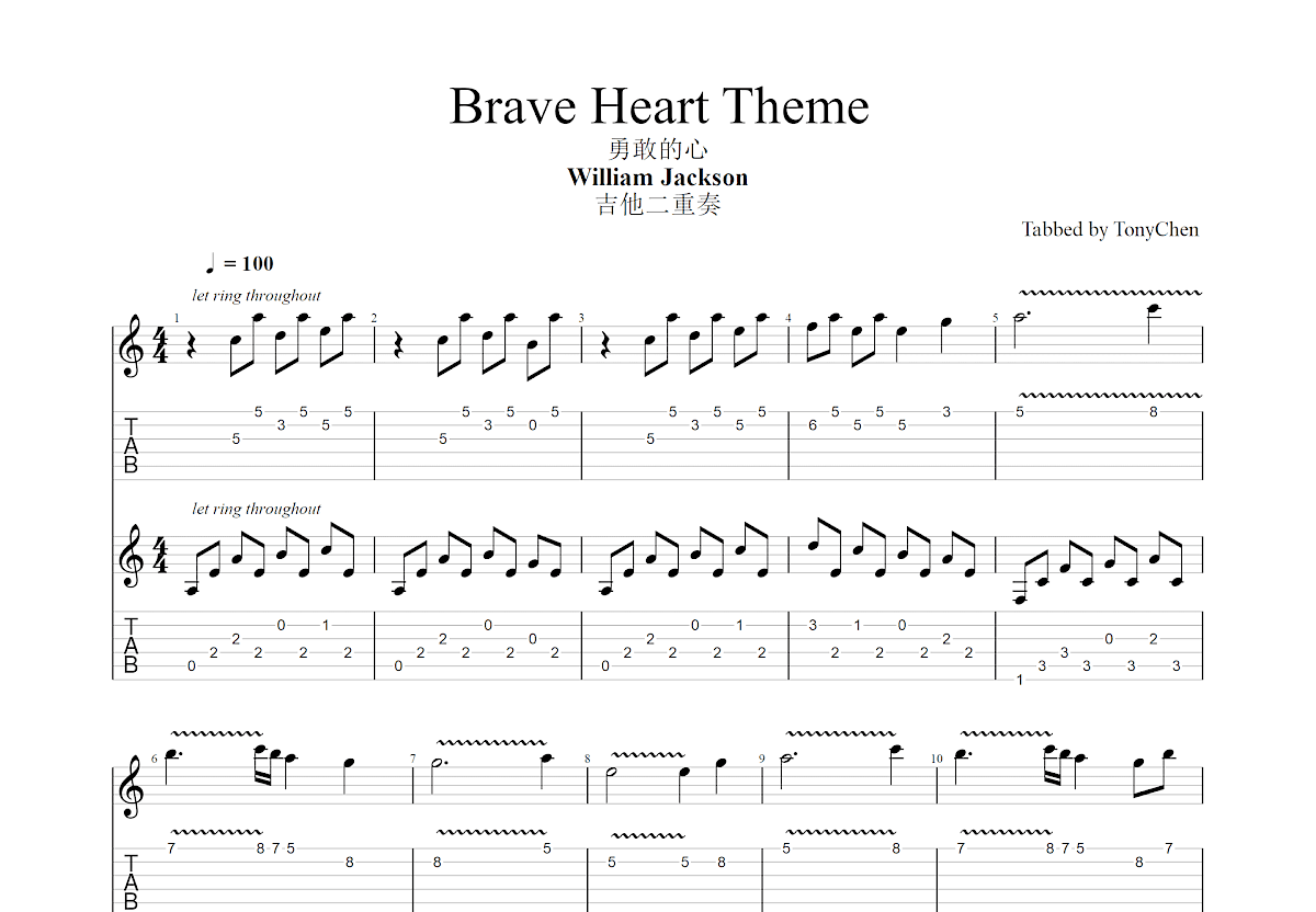 Brave Heart Theme吉他谱预览图