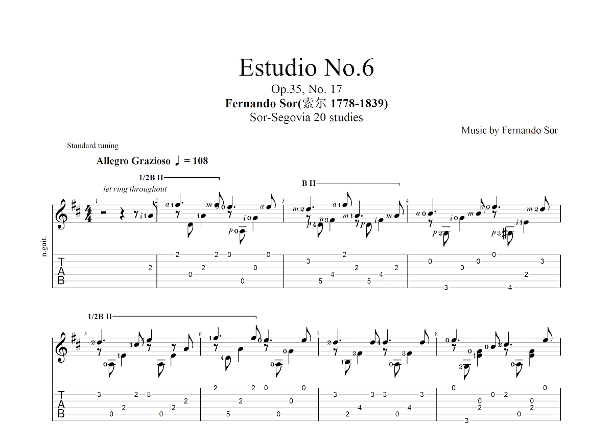 Estudio No.6 Op.35, No.17吉他谱预览图