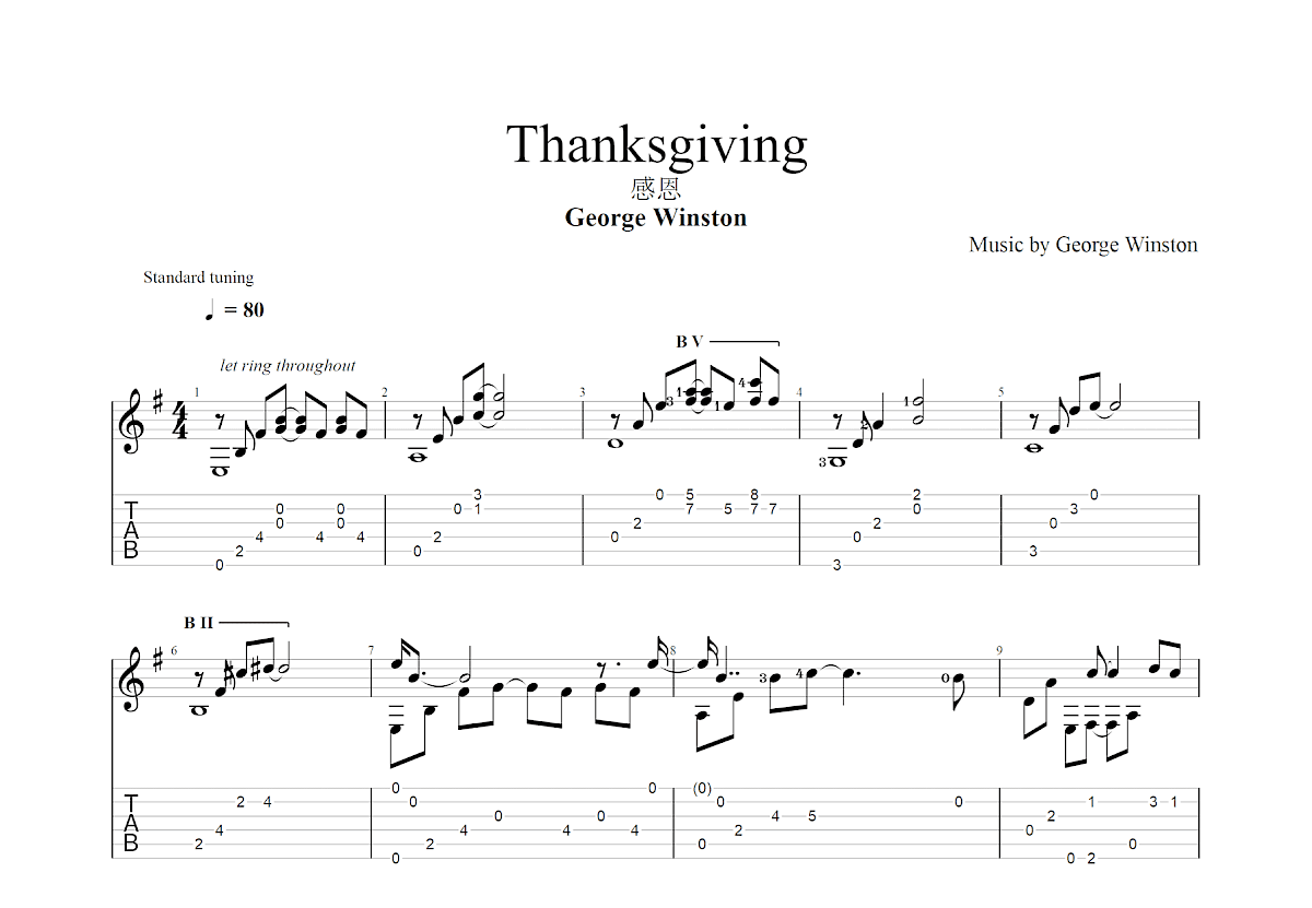 Thanksgiving吉他谱预览图