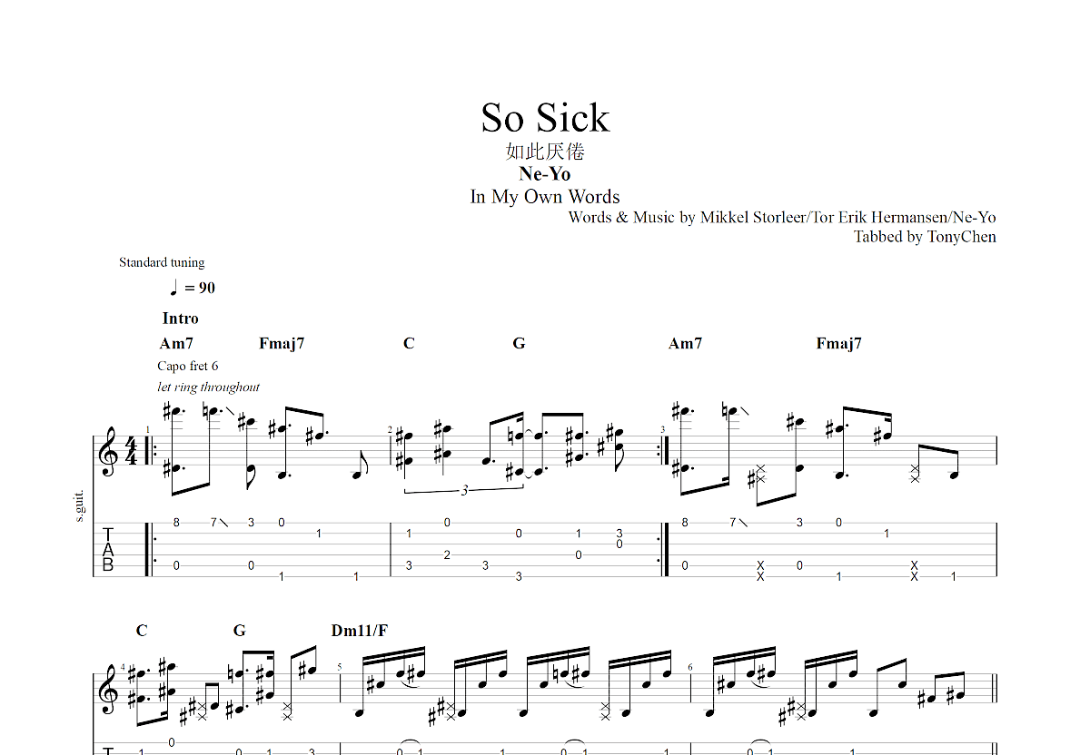 So Sick吉他谱预览图