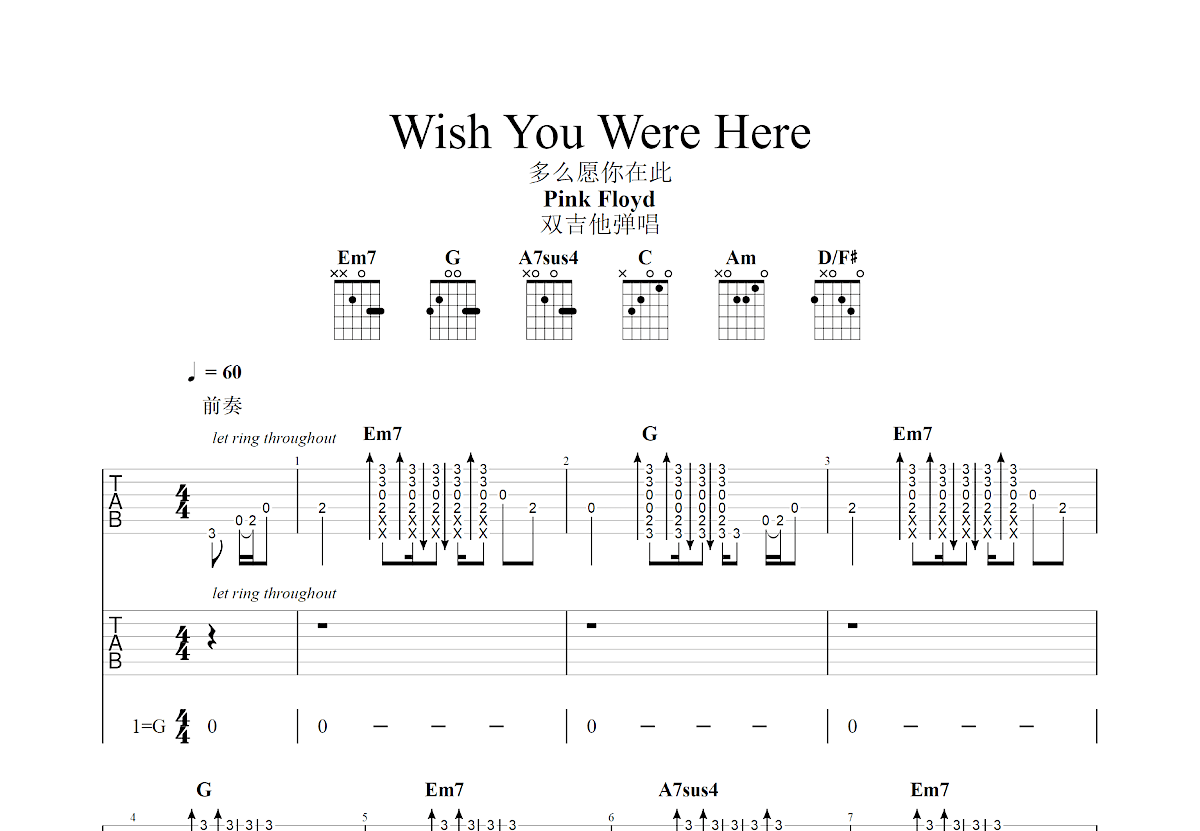 Wish You Were Here吉他谱预览图