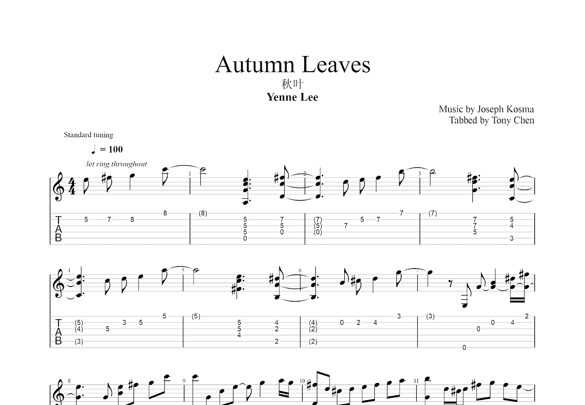 Autumn Leaves吉他谱预览图