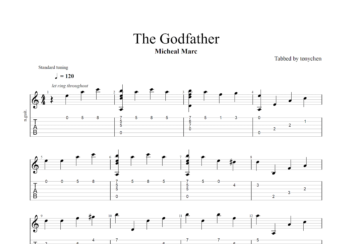 The Godfather Love Theme-Speak Softly Love吉他谱预览图