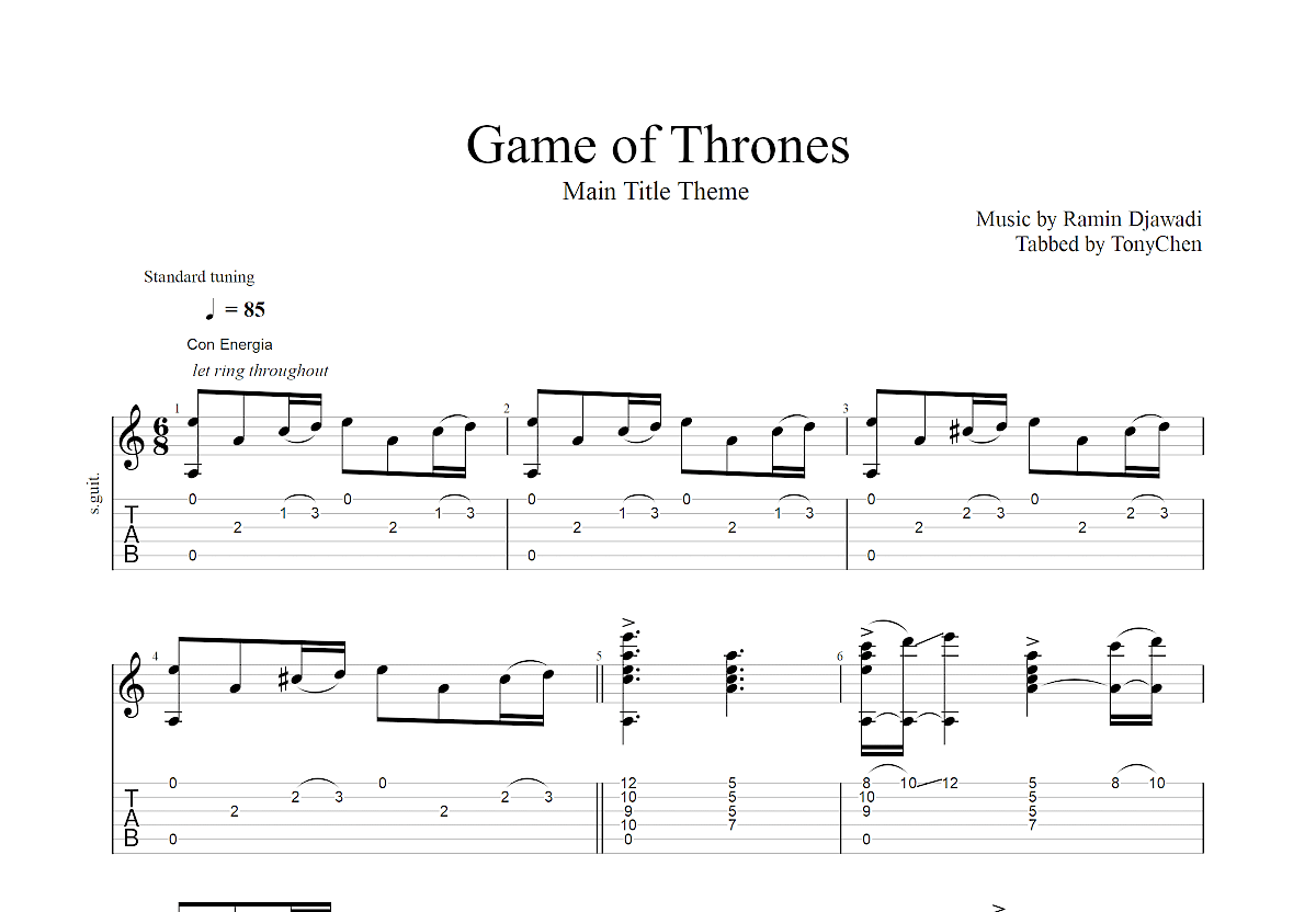 Game of Thrones吉他谱预览图