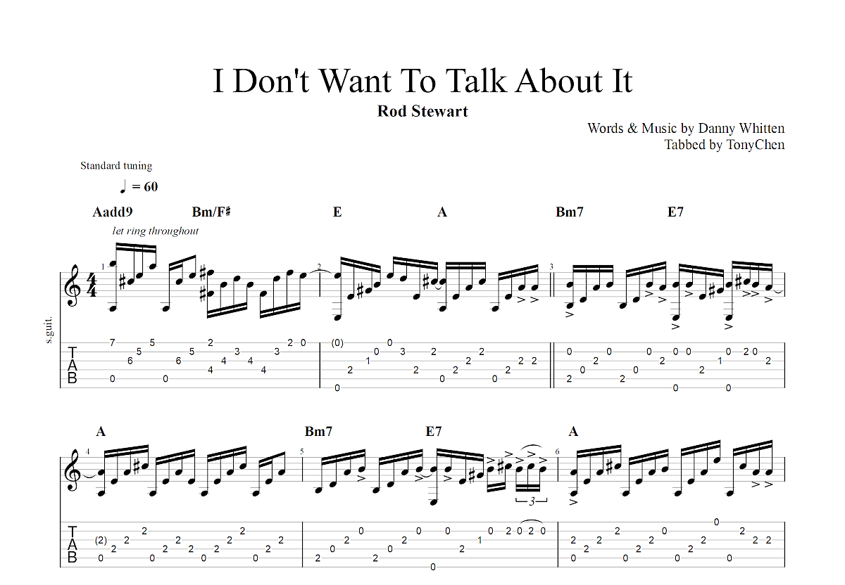 I Don't Want To Talk About It吉他谱预览图