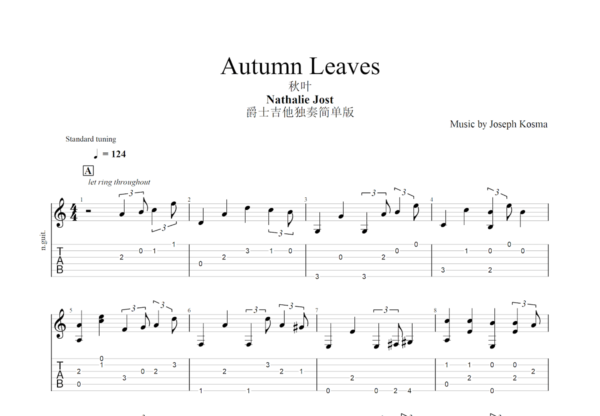 Autumn Leaves吉他谱预览图