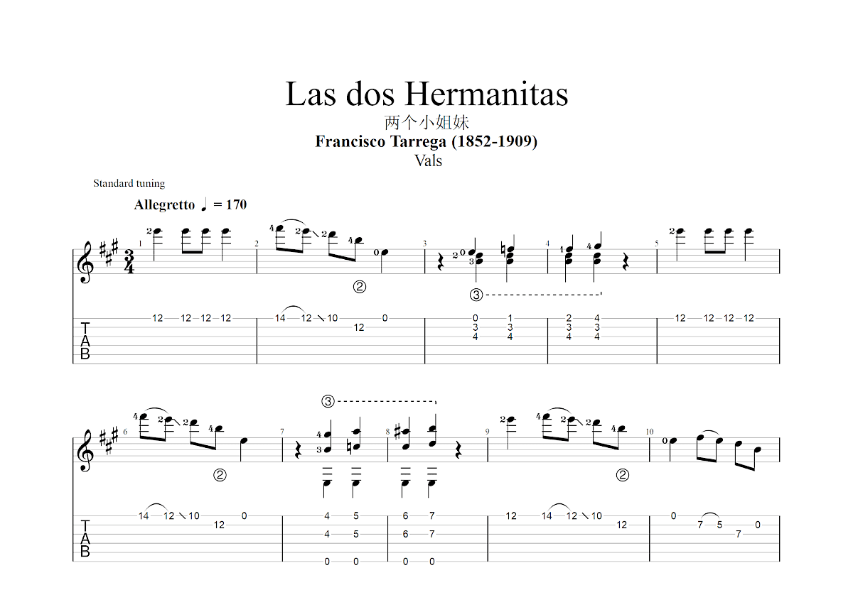 两个小姐妹吉他谱预览图