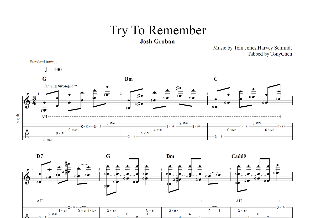 Try To Remember吉他谱预览图