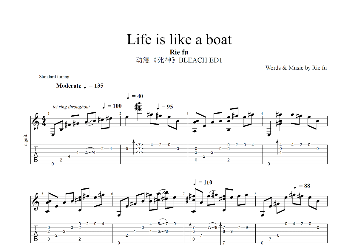Life is like a boat吉他谱预览图