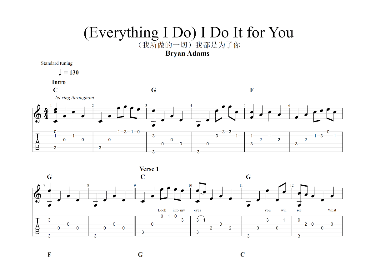 (Everything I Do) I Do It for You吉他谱预览图