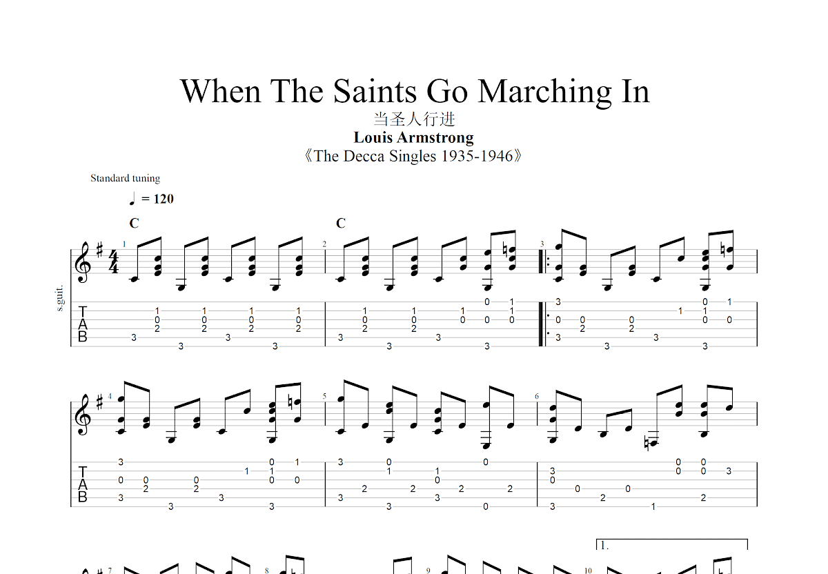 When The Saints Go Marching In吉他谱预览图