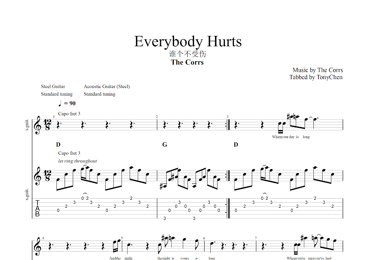 Everybody Hurts吉他谱预览图