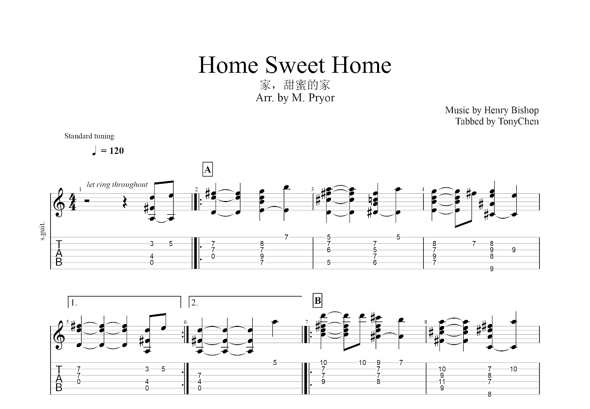 Home Sweet Home吉他谱预览图