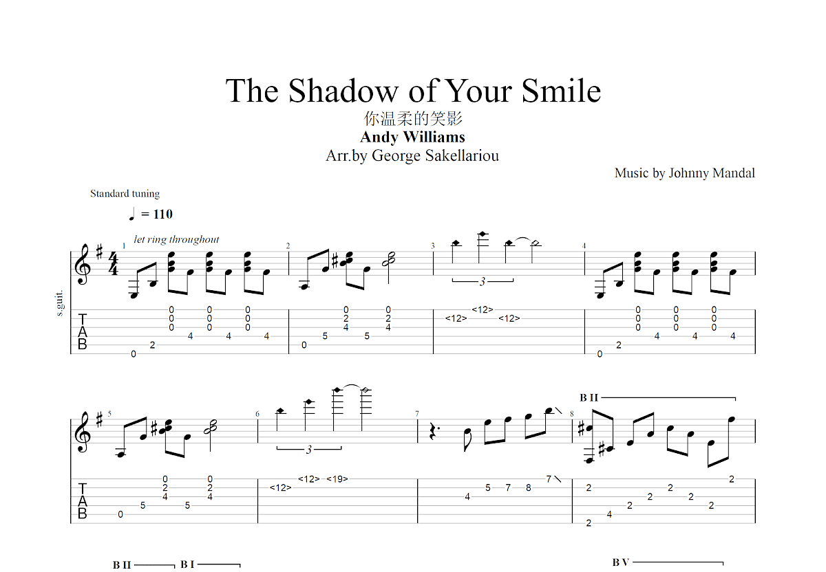 The Shadow of Your Smile吉他谱预览图