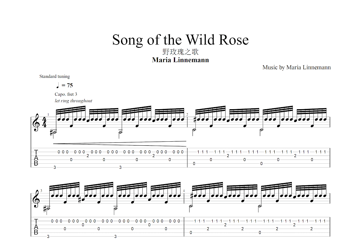 Song of the Wild Rose吉他谱预览图