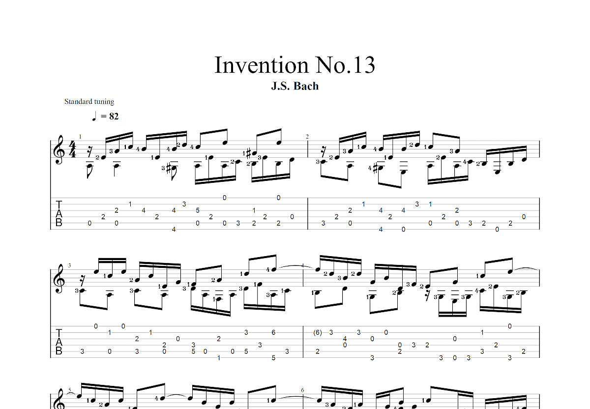 巴赫二部创意曲吉他谱预览图