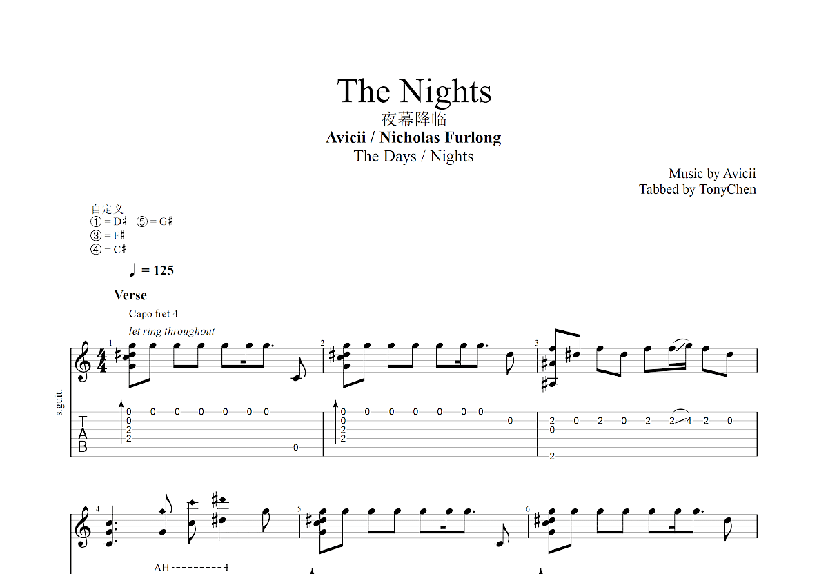 The Nights吉他谱预览图