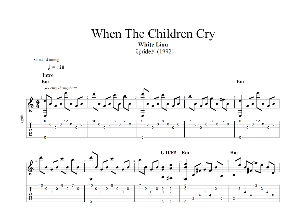 When The Children Cry吉他谱预览图