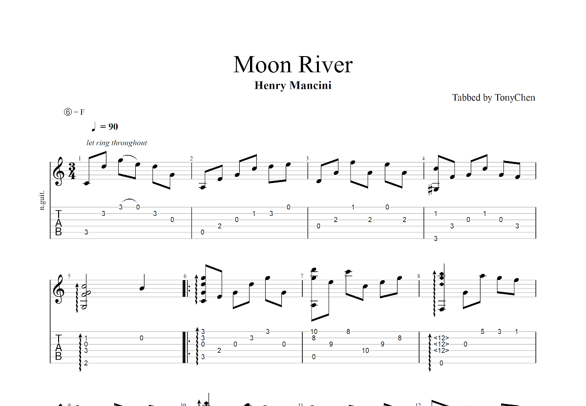 Moon River吉他谱预览图