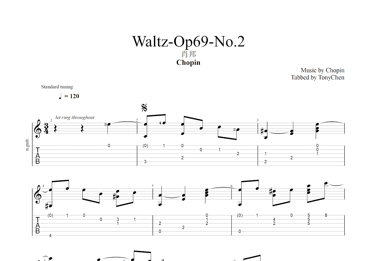 Waltz Op.69 No.2吉他谱预览图