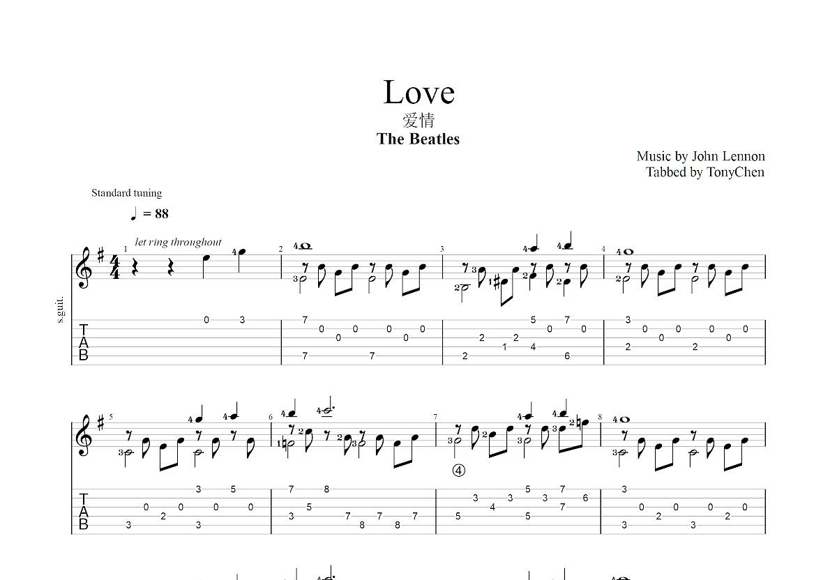 Love吉他谱预览图