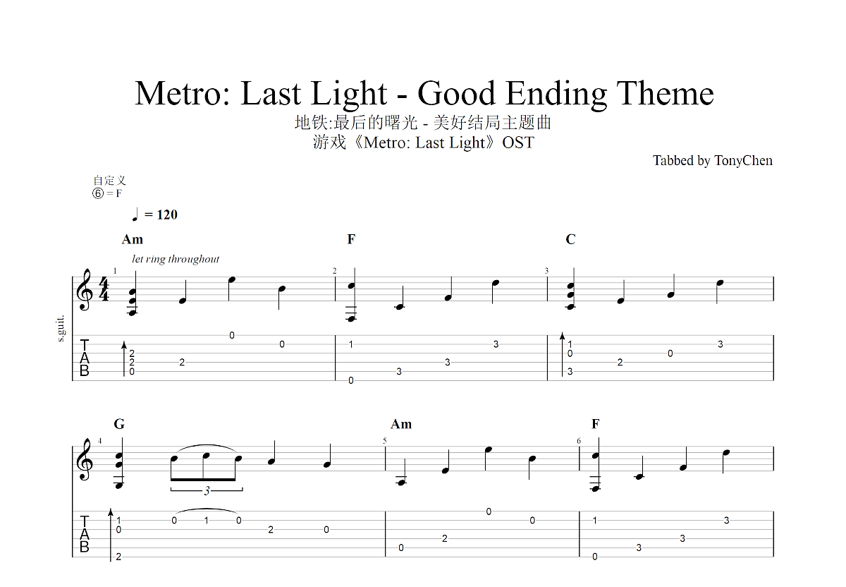 Metro Last Light - Good Ending Theme吉他谱预览图
