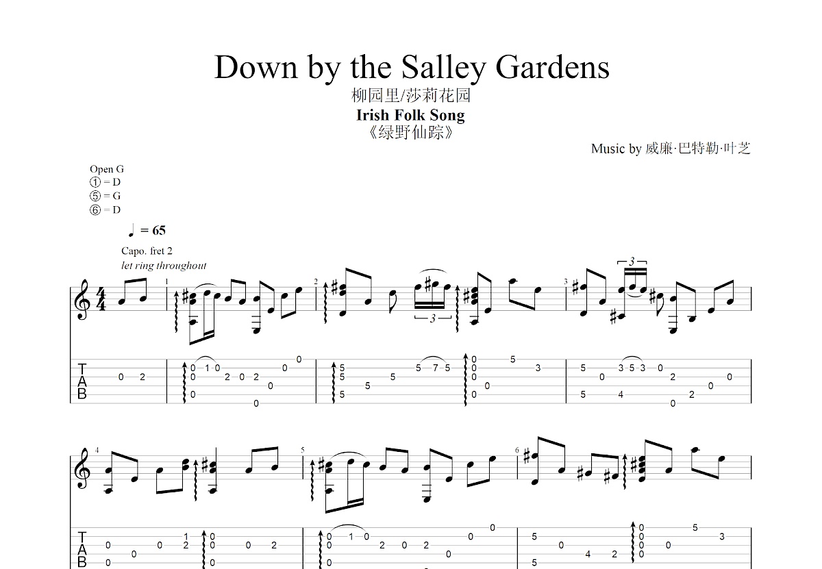 Down by the Salley Gardens吉他谱预览图
