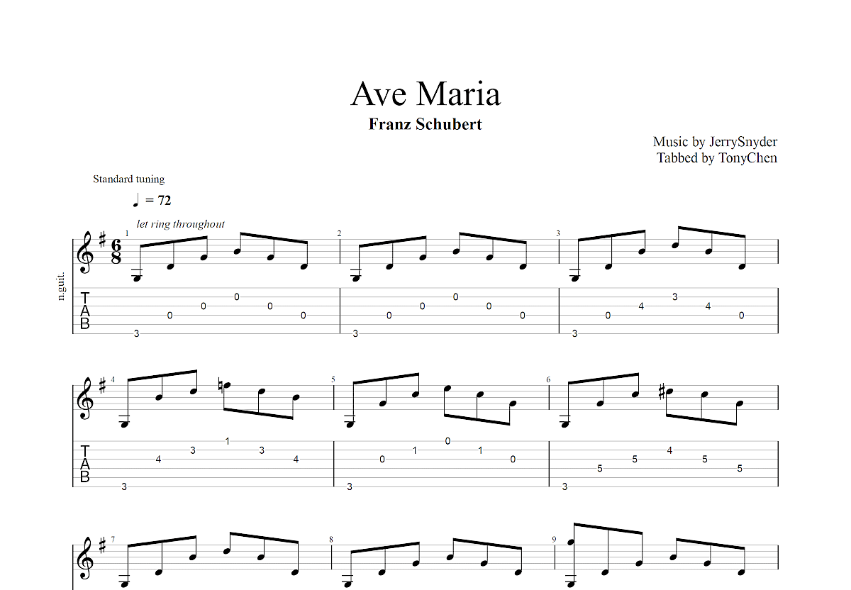 Ave-Maria吉他谱预览图