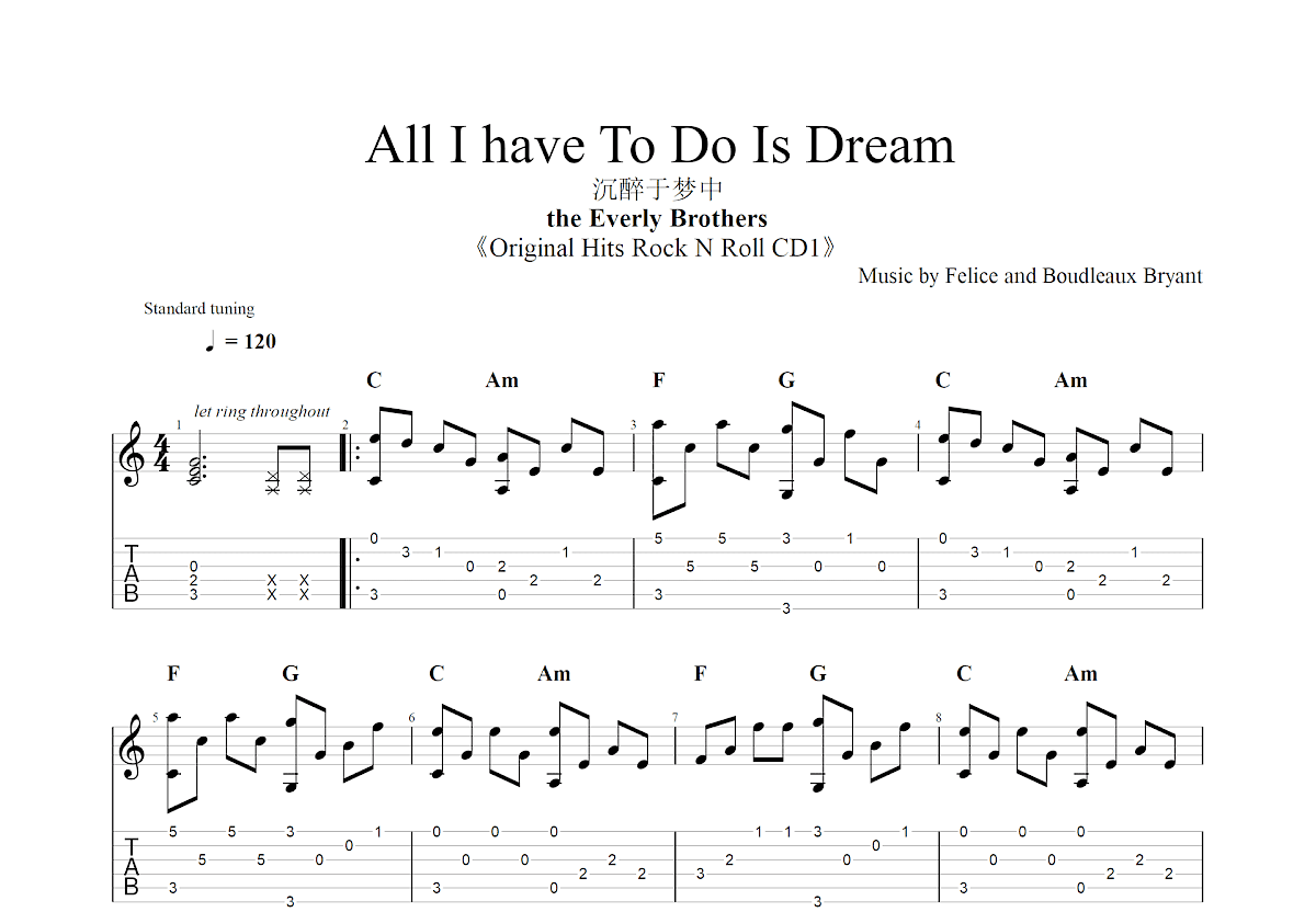 All I have To Do Is Dream吉他谱预览图