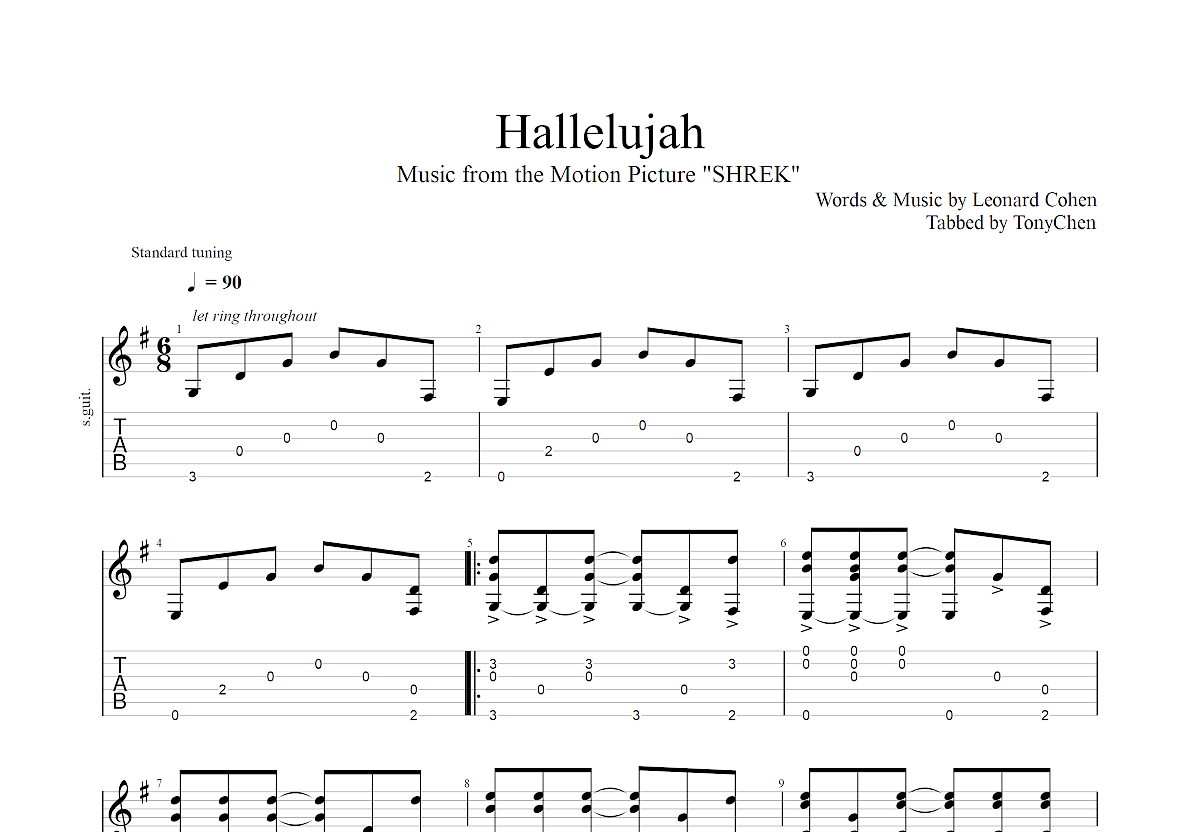 Hallelujah吉他谱预览图