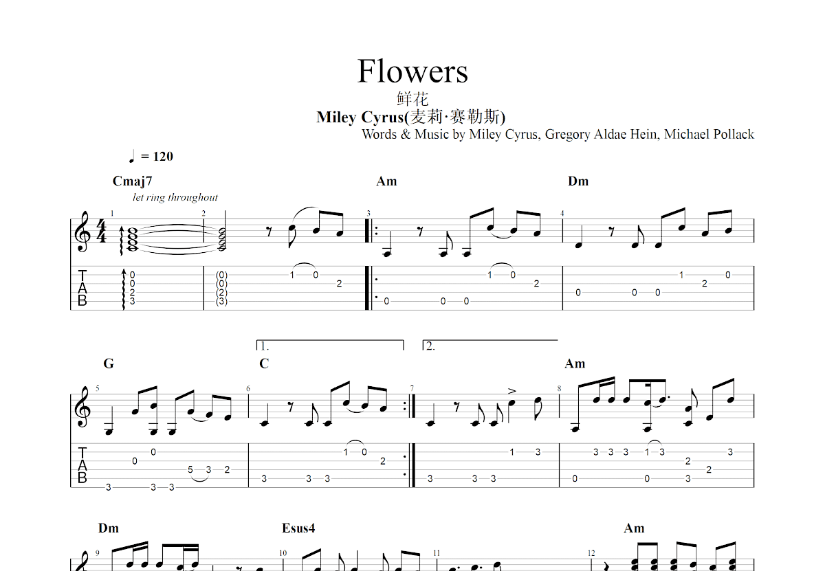 Flowers吉他谱预览图