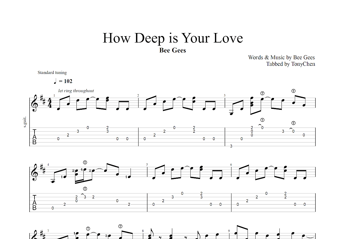 How Deep is Your Love吉他谱预览图