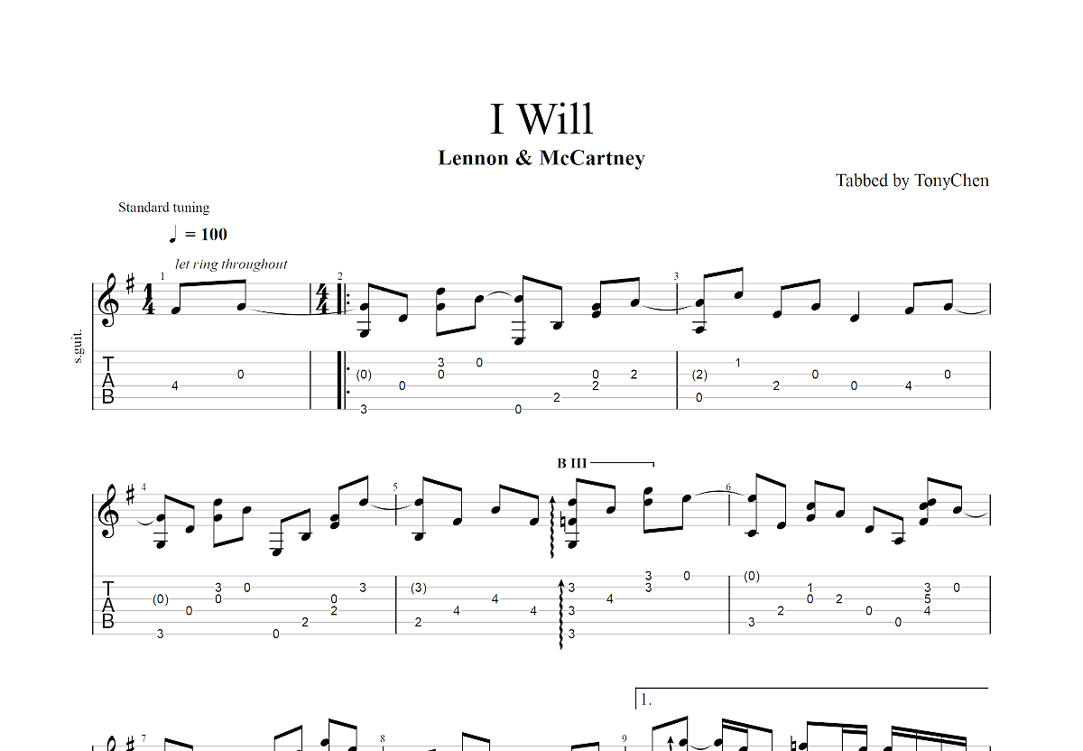 I Will吉他谱预览图