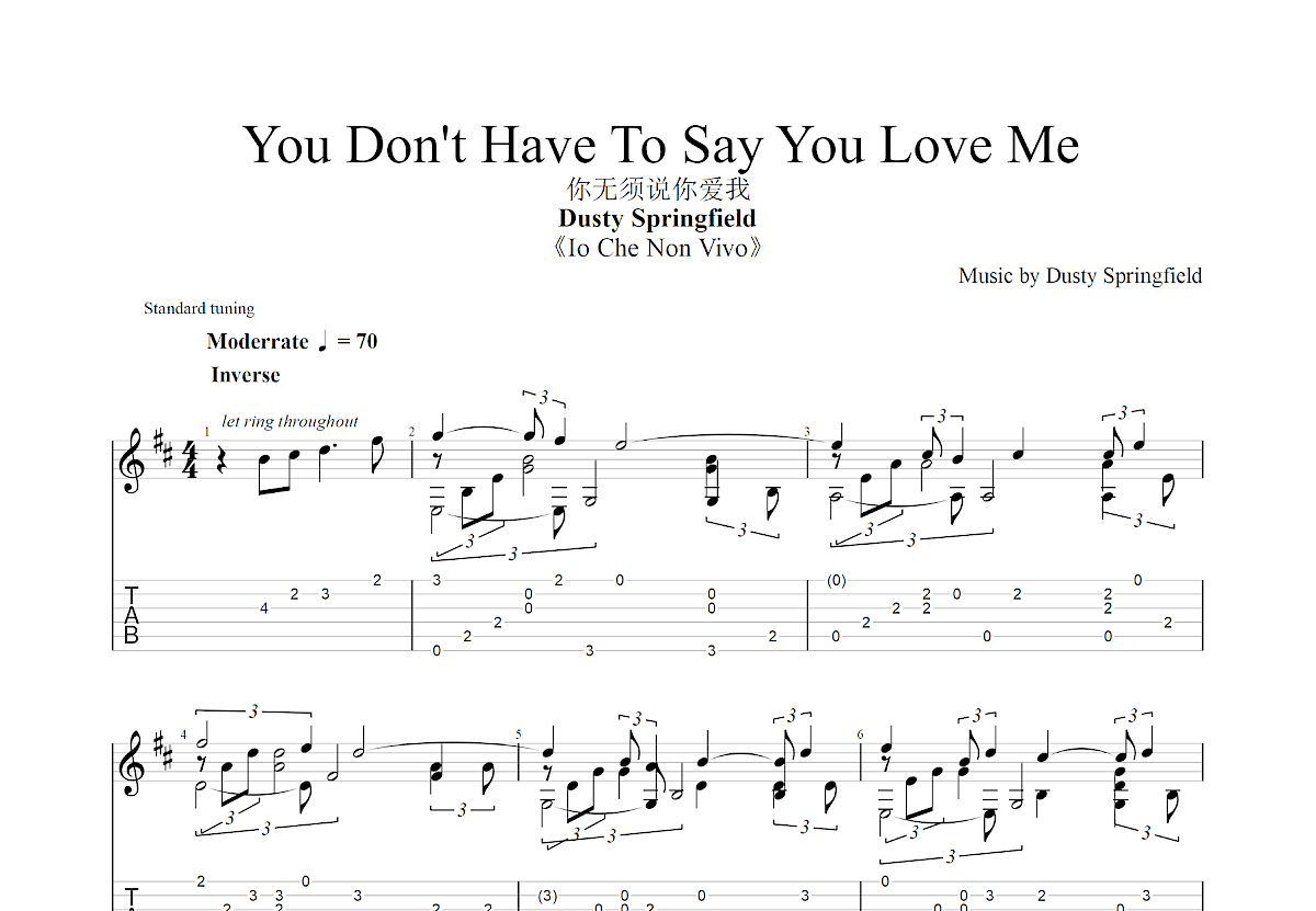 You Don't Have To Say You Love Me吉他谱_Dusty Springfield_D调指弹