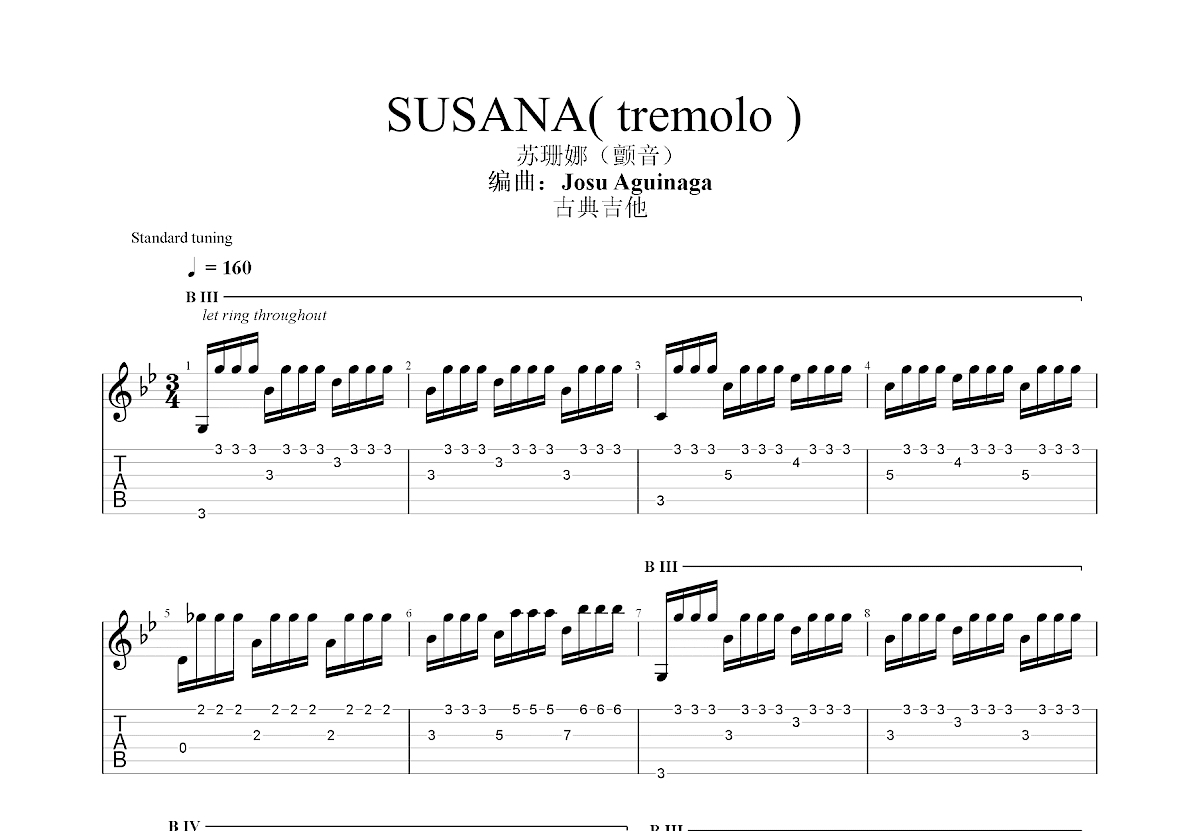 SUSANA吉他谱_Josu Aguinaga_降B古典