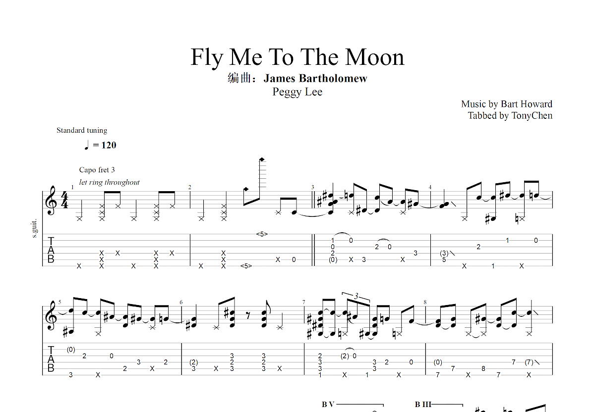 Fly Me To The Moon吉他谱预览图