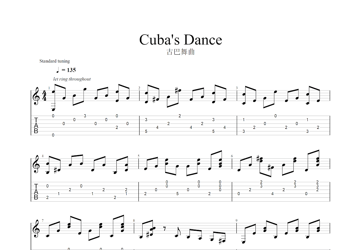 古巴舞曲吉他谱预览图