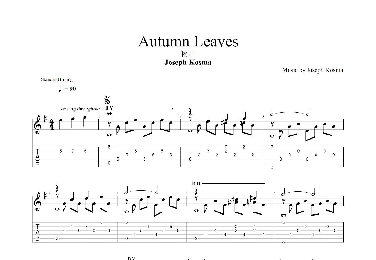 Autumn Leaves吉他谱预览图