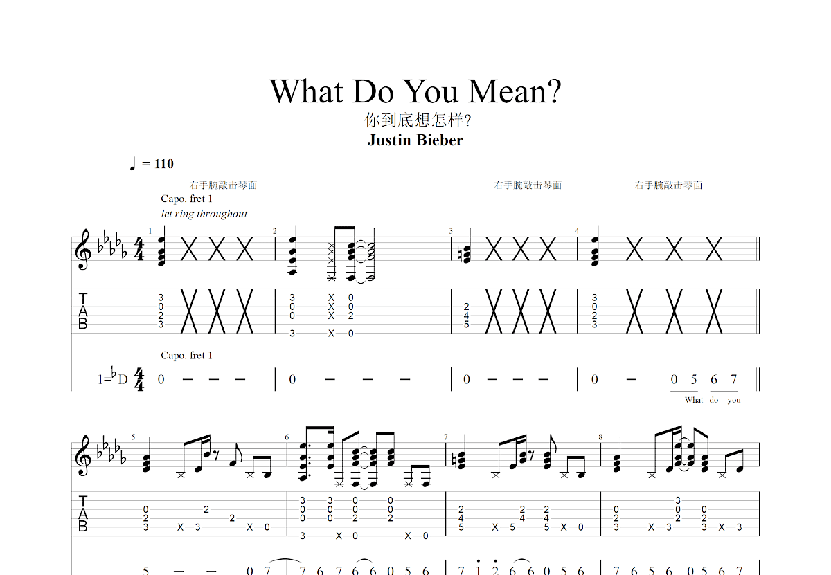 What Do You Mean?吉他谱预览图