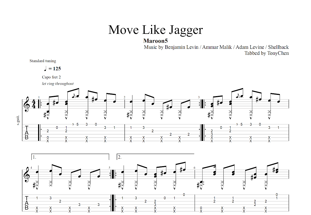 Move Like Jagger吉他谱预览图