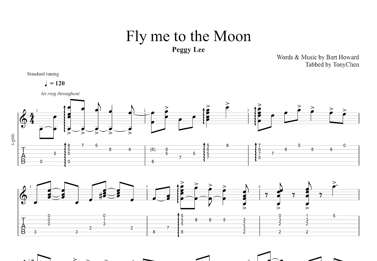 Fly me to the Moon吉他谱预览图